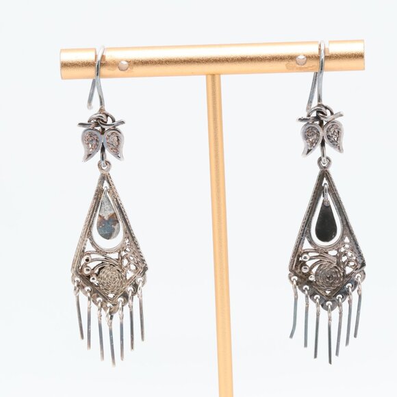 Vintage Sterling Silver Dangle Chandelier Earrings - Picture 4 of 5